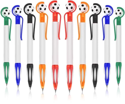 Dailygoods - Cobee Voetbal balpennen, 10 stuks intrekbare voetbal rollerball pennen 1,0 mm medium punt schrijfpennen zachte grip veelkleurige pennen voor student school feest gunst