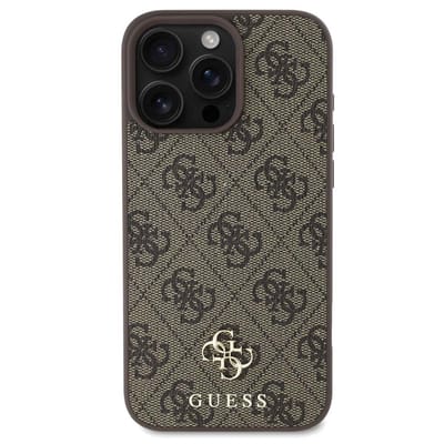 Guess 4G Metal Logo Backcover geschikt voor MagSafe geschikt voor iPhone 16 Pro - Bruin