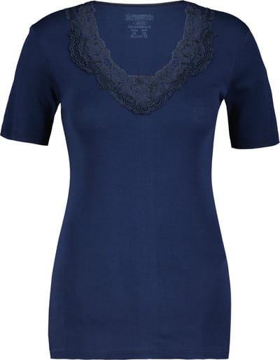 Toker Dames Shirt met kant - Marine - 100% katoen - Maat 36/38