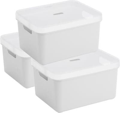 Sunware opbergbox - 3x stuks - 32 liter - wit - kunststof - transparante deksel - 45x35x24 cm - Sigma serie