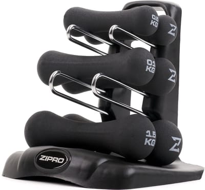 Zipro® Dumbbellset Halter set 6kg met halterstandaard - Neopren Dumbbell - Duurzaam en Comfortabel - Halter Gewicht voor Krachttraining, Fitness, CrossFit & Functional Training - Hand Gewichten - Duurzaam en Comfortabel