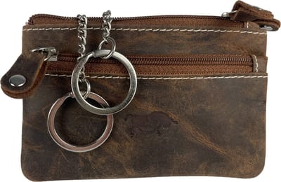 Sleuteletui met rits – Cognac – Buffelleer - Kleine Portemonnee - Sleutelhoesje - Etui - Cognac Bruin