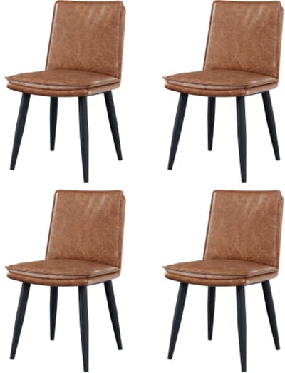 Set Van 4 Eetkamerstoelen 49x57x84cm Bruin PU Leer Dubbele Zachte Kussens Comfortabele Stoelen Voor Eetkamer Woonkamer Café Moderne Stijl