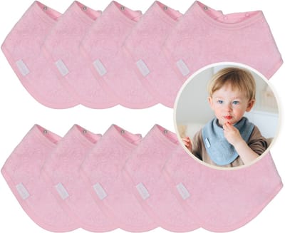 Funnies Bandana Slabbetjes 10 Stuks Roze - Set van 10 Zachte Slabbetjes - Kwijldoekjes - Spuugdoekjes - Gemaakt van 100% Katoenen Badstof - Absorberend, Zacht en Makkelijk Wasbaar - Ideaal voor Baby’s bij Voeden, Kwijlen en Spugen