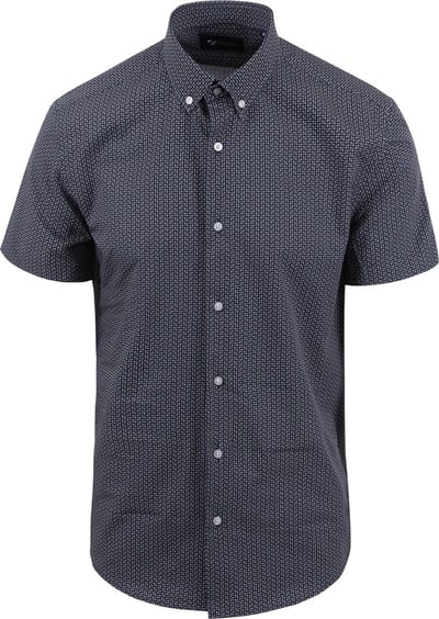 Suitable Short Sleeve Overhemd Print Donkerblauw (navy) - Maat M - Heren - Casual Shirt