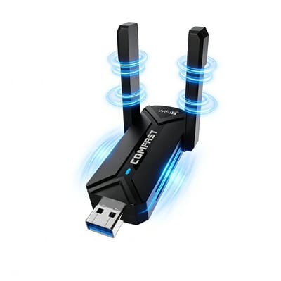 Wifi 7 Adapter USB BE6500 van MMOBIEL – Tri-Band (6/5/2.4GHz) 6452 Mbps Draadloze Wifi-Stick met USB 3.0 & Externe Antenne, WPA3, 4K-QAM, Plug & Play - Voor Windows 11/10/Mac/Linux Desktop PC & Laptop