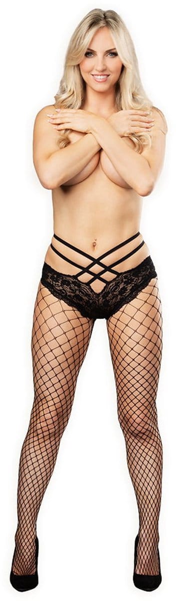 Amorable - Visnet Panty met Gekruiste Bandjes - One Size - Zwart