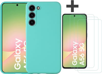 Hoesje geschikt voor Samsung Galaxy A56 hoesje zacht siliconen met 3 Stuks gehard glas Screenprotectors- Arara backcover - Mint Groen
