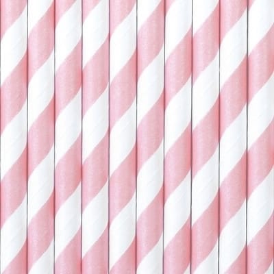 Partydeco drinkrietjes gestreept - van papier - roze/wit - 20x stuks - verjaardag drinkrietjes - 19 cm