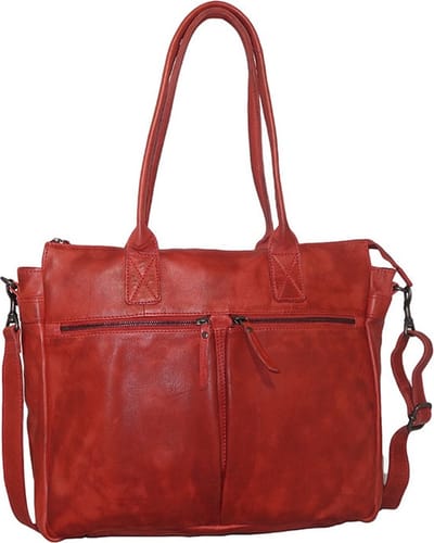 Bear Design Binni Leren Laptoptas 15" - Dames Handtas met Laptopvak - Werktas Schoudertas Shopper model (40x32x11 cm) - Rood