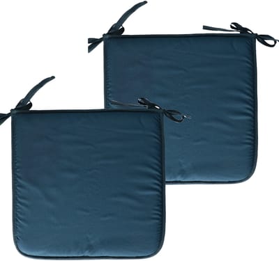 Stof Textile Home stoelkussens - 2x - petrol petrol blauw - 38 x 38 x 3 cm - voor binnen - touwtjes sluiting - zitkussens plat - vierkant
