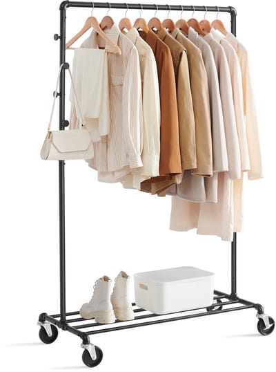 MIRA Home Kledingrek - Kledingrekstang - Kapstok - Opbergrek - Garderoberek Met Haken - Zwart- 100x49x163cm