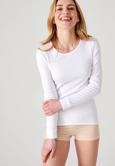 Damart - T-shirt met ronde hals, Thermolactyl geribde fleece, warmte Intense 4 - Dames - Wit - XXL