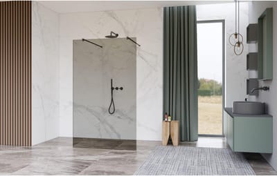FugaFlow Eccelente Vetro Vrijstaande inloopdouche badkamer - 100x200cm - Rookglas - antikalk - 8mm veiligheidsglas - met wandarmen - Gunmetal -
