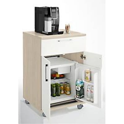 Kast Catering caddy - met koelvak en uitklapvak - B 650 x D 600 x H 1000 mm - koelbox inclusief - eiken decor en wit