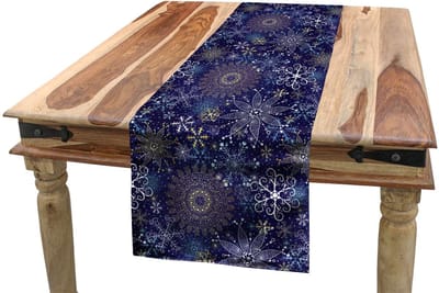 ABAKUHAUS tafelloper 40x225 cm – donkerblauw/wit – sneeuwvlokken
