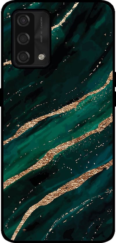 Smartphonica Telefoonhoesje Geschikt voor Oppo A74 4G met marmer opdruk - TPU backcover case marble design - Groen Goud geschikt voor Oppo A74 4G