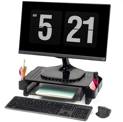 Auronic Monitorstandaard - Monitor Verhoger - Beeldscherm Verhoger - Verstelbaar - 37 x 23,5 x 10 cm - Metaal - Zwart