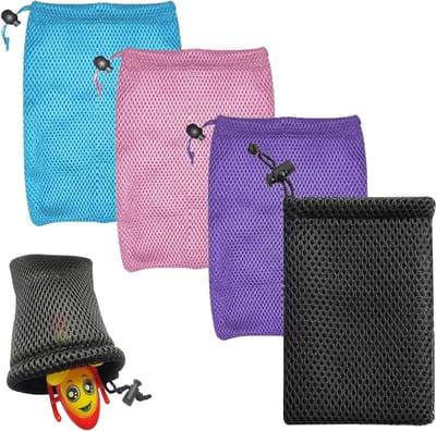 Set van 4 kleine mesh zakken met trekkoord - Dikke nylon mesh tas, 10 x 15 cm, multifunctioneel voor reizen, kantoor en thuis, handige opbergzakken voor sleutels, sieraden en accessoires