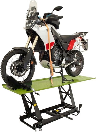TRUTZHOLM - Hydraulische Motorfietslift - 450 kg - Extra Breed 67,5 cm - Zwart/Groen - Professionele Heftafel Met Oprijplaat