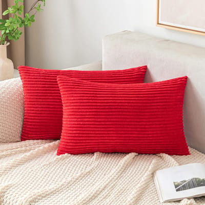 JHUBERS - Ribfluwelen Kussensloop 30 x 50 cm Rood