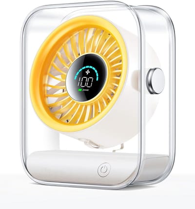 Bureau Ventilator - Usb-Bureauventilator - Stille Tafelventilator - Zuinige Tafelventilator - Met Turbo-Luchtstroom - 100 Snelheden - 90° Draaibaar - Voor Slaapkamer, Thuiskantoor en Op Reis - Ivoorwit + Geel