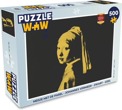 Puzzel Meisje met de parel - Johannes Vermeer - Zwart - Geel - Legpuzzel - Puzzel 500 stukjes