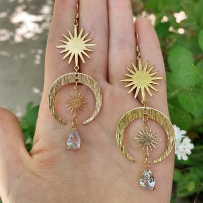 Modieuze Zon Ster Maan Boheemse Stijl Hangende Oorbellen Voor Vrouwen Feest Hippie Statement Lange Sieraden Minimalisme Vrouwen Cadeau brown
