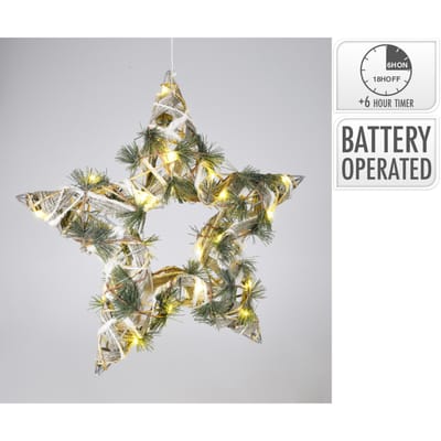 Kerst ster rattan met led 40cm