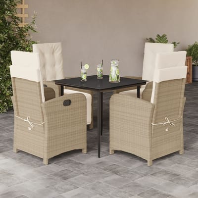 vidaXL - 5-delige - Tuinset - met - kussens - poly - rattan - beige