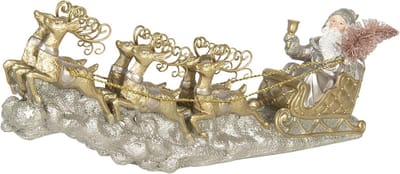 Clayre & Eef Kerstdecoratie Beeld Kerstman 36*6*15 cm Goudkleurig Kunststof Decoratief Figuur Decoratieve Accessoires Kerstdecoratie voor Binnen