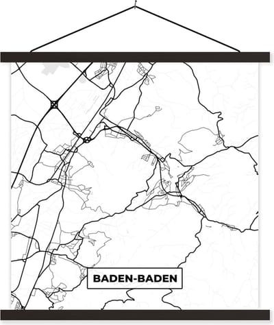 Posterhanger incl. Poster 60x60 cm - Schoolplaat - Baden-Baden - Stadskaart - Plattegrond - Kaart - Textielposter - Zwarte latten - Stadskaart