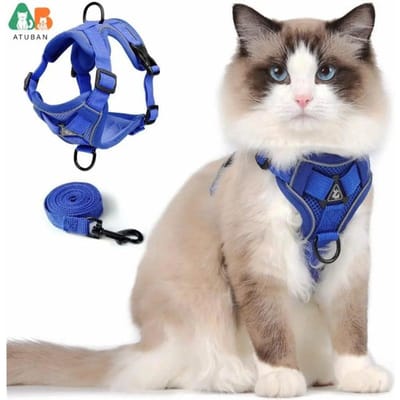 ATUBAN Verstelbare Katten Borsttuigje, Anti-Ontsnapping Verstelbaar Zacht Gaas Katten Transporttas en Borsttuigje Set voor Kleine Katten Puppies S