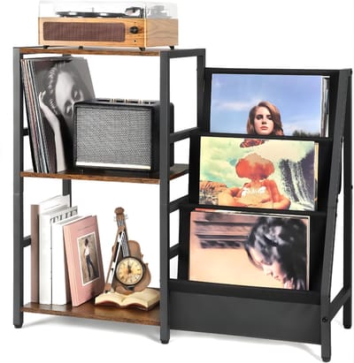 AHD® Platenspeler Meubel - IP Kast - Platenspeler Kast - Vinyl Kast - IP Meubel - Bruin en Zwart - 30cm x 84cm x 74cm