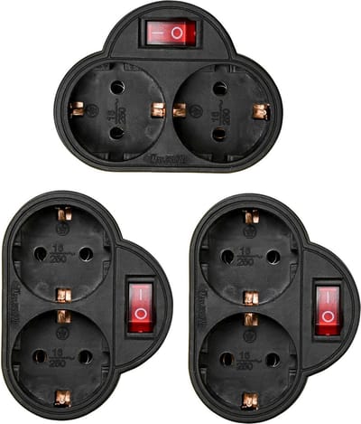 Benson Stopcontact - 3x - 2-voudig - met randaarde en schakelaar - zwart - Stekkerdoos