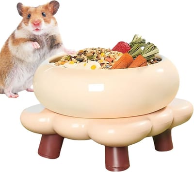 Keramische Voerbak - Zandbadbak Huisdier - Voeren en Baden - Antislip en Robuust - 17 cm Diameter - Wit