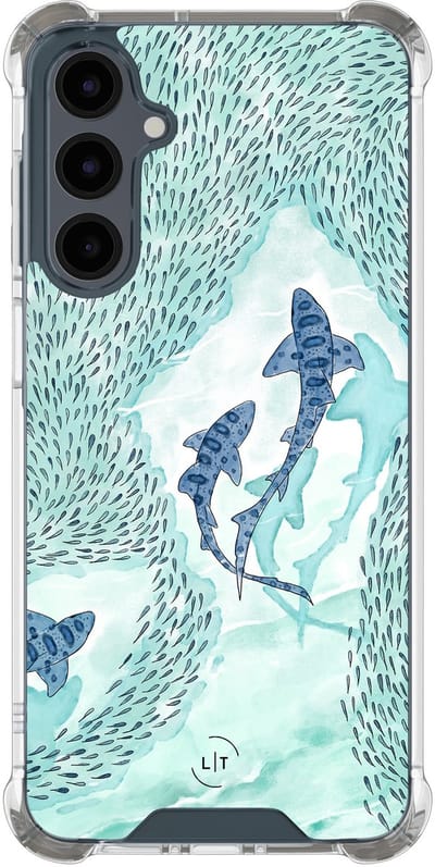 Shockproof hoesje - Geschikt voor Samsung Galaxy A16 - Baby shark - Extra sterke case - TPU/polycarbonaat - Print / Illustratie - Blauw, Transparant