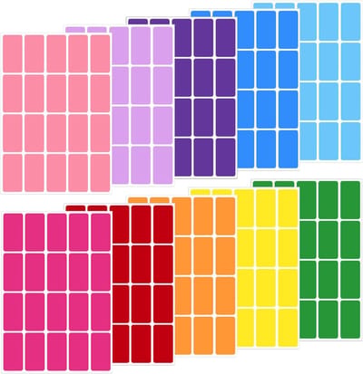 400 Stuks Kleurige Stickers, Rechthoekige Etiketten voor Prijsmarkering, 40mm×19mm, Regenboog Kleurcodering, Kleine Kleurcodering Labels, Assortiment van 10 Kleuren