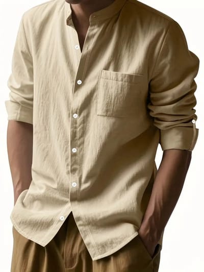 Livano Linnen Blouse Heren - t shirt - Polo - Overhemd - Shirt - Zomer - Ibiza Stijl - Khaki - Maat S