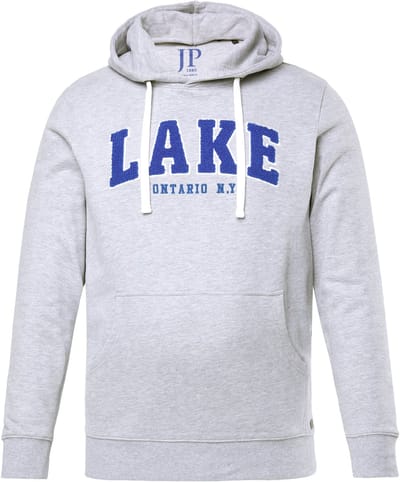 JP 1880 - Heren - Hoodie trui met capuchon badges kangoeroezak - Grijs melange - Maat 3XL