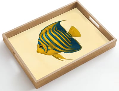 Dienblad hout 50x35 cm - Schootdienblad - Felgeel - Vis - Strepen - Vinnen - Borrelplank rechthoek - Plateau dienbladen