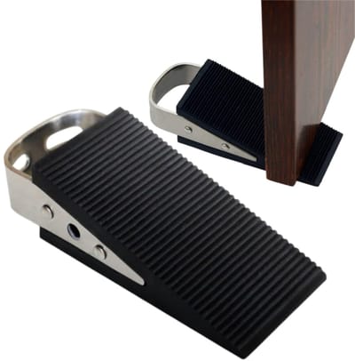 1 stuk - Robuuste deurstopper - met roestvrijstalen handgreep - deurstopper - antislipmat - 9,5*5*3 cm - geschikt voor alle vloeren en deuren - zilver