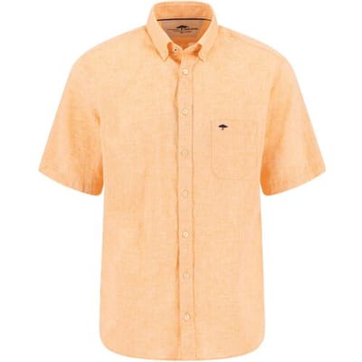Fynch-Hatton Overhemd Short Sleeve Linnen Cotton Solid Color Button-Down Solar / male