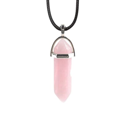 Bixorp Gems Roze Opaliet Hanger aan Faux Leren Koord - Edelsteen Ketting - Edelstenen Staafje met Stainless Steel omhuizing - 45/50cm Damesketting
