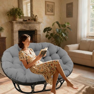 Papasan Stoelkussen - Ronde Zitkussens - Ontspannen Zitten - Waterafstotend Materiaal - 170x120cm - Grijs
