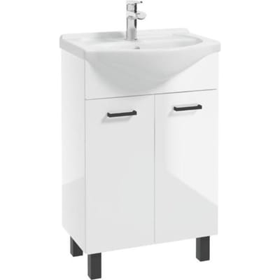 Deftrans Mea - Badkamerkast met Wastafel - 55 cm - Witte Glans - Zwarte Poten