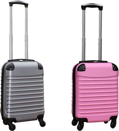 Travelerz kofferset 2 delige ABS handbagage koffers - met cijferslot - 27 liter - licht roze - zilver