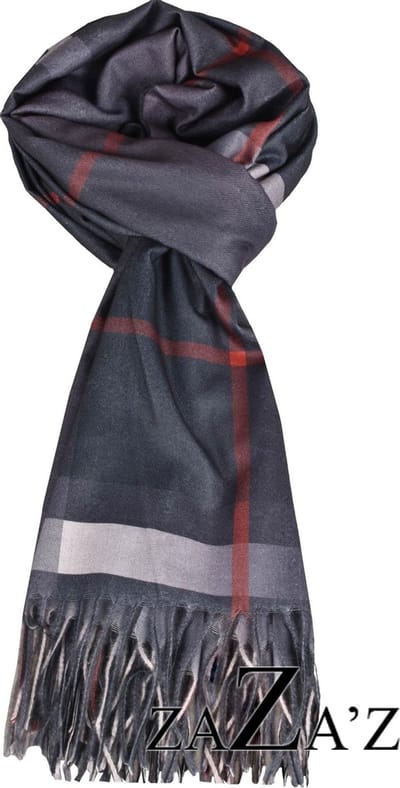 Sjaal zwart- grote ruit-natuurlijke materialen- unisex- langwerpig -met franjes.