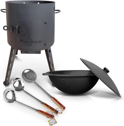 Houtskooloven Gietijzer - Buiten koken - Traditioneel bereiden - Gietijzeren Kazan - 12 Liter - Set 4-12
