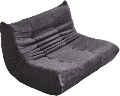 Wishdor 2-Zits Vloerbank - Teddy Fleece Lounge Sofa - Ergonomisch Design - Donkergrijs - 149 cm